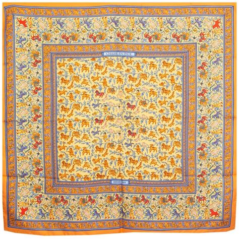 Hermes orange CHASSE EN INDE 90 silk twill Scarf 